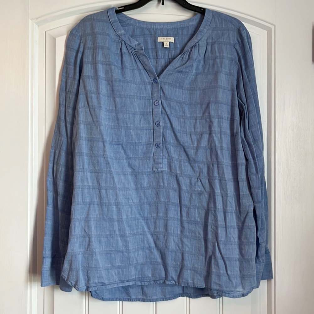 Talbots Half Button Blue Shirt Medium